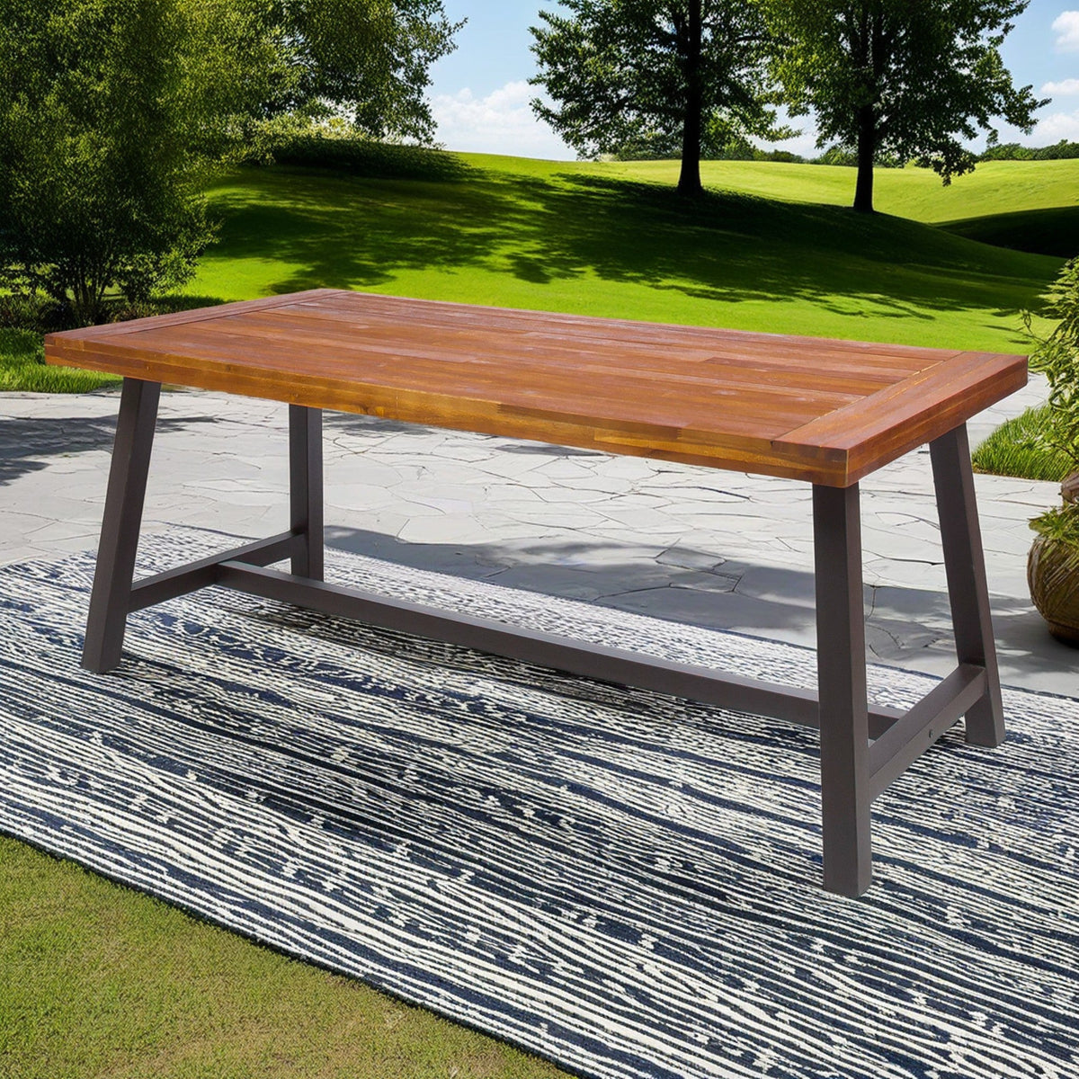 Carlie Outdoor Sandblast Finished Dining Table with Rustic Metal Legs