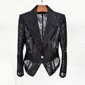 Sheer Leaf Jacquard Single Button Cropped Blazer Jacket