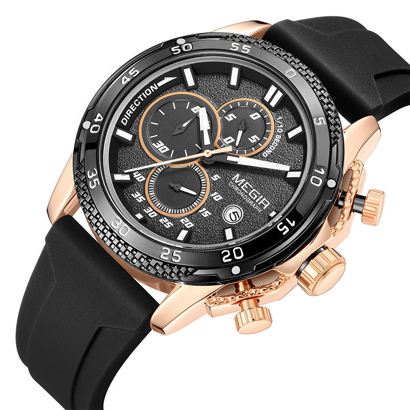 Multifunctional Three-eye Chronograph With Silicone Strap