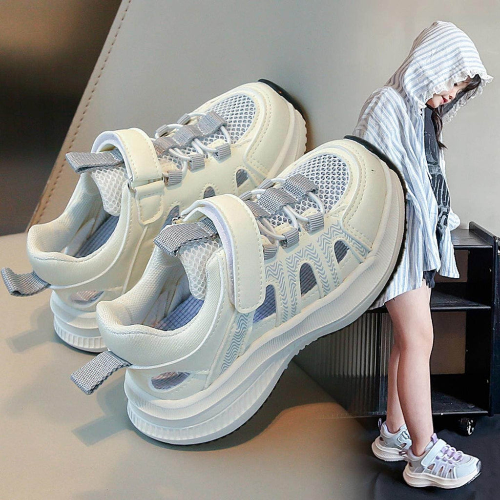 2026 Spring New Boys Sports Sandals, Soft Sole Hollow Out Kids Shoes, White Single Mesh Lightweight Sneakers For Big Kids