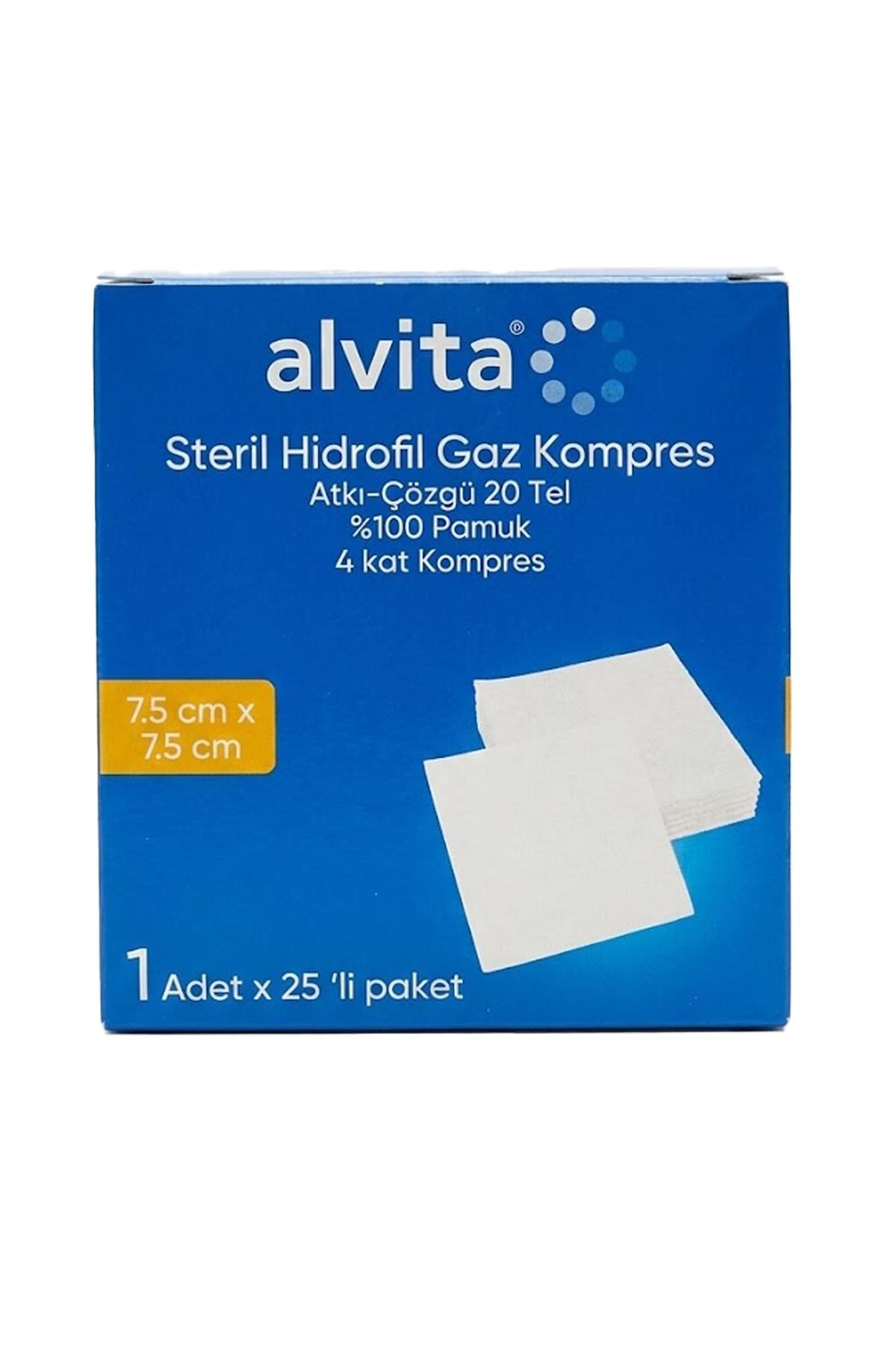 Alvita Sterile Gauze Pads for Wound Care 7.5x7.5 cm 25 Count