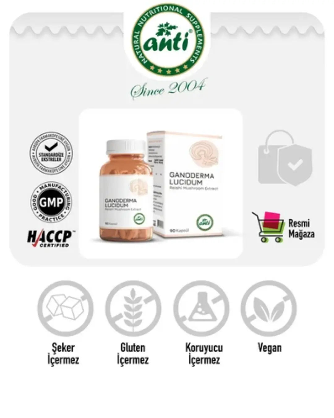 Anti Reishi Mushroom Extract Ganoderma Lucidum 90 Capsules