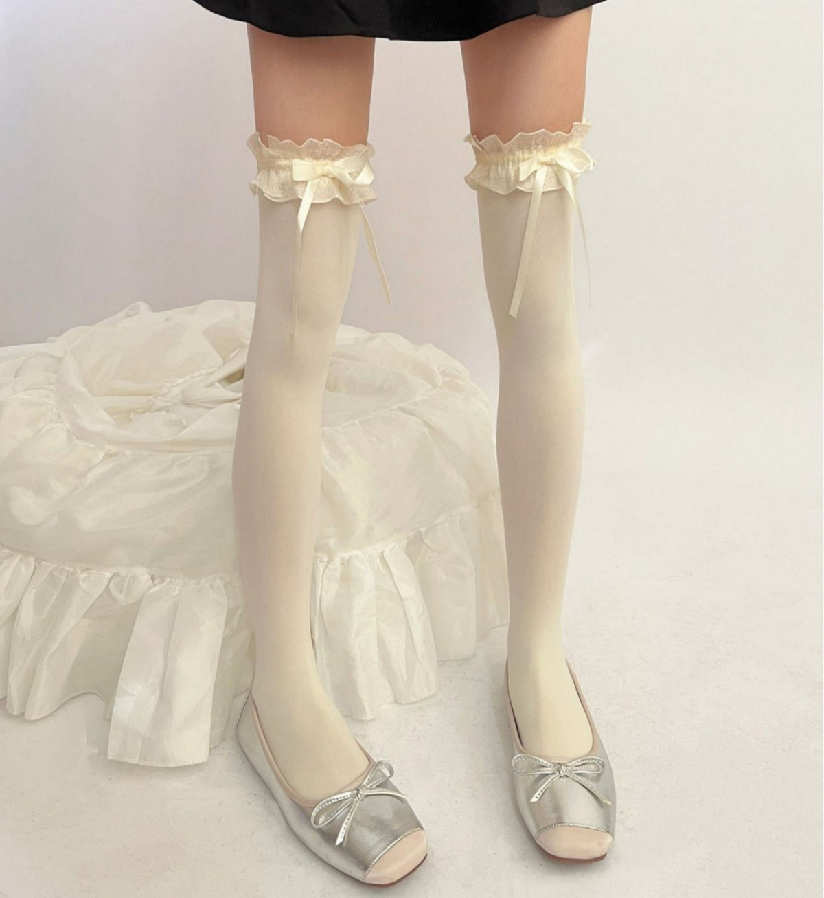 Lolita Lace-up Stockings For Women, Summer Thin Velvet Thigh Socks, Japanese Style Sweet Bowknot Jk Socks