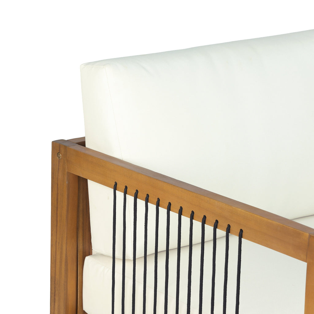 Acacia Wood Outdoor Loveseat with Handwoven Rope