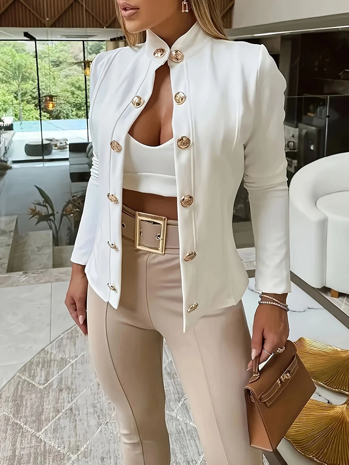 Stylish Slim-fit Double-breasted Blazer With Long Sleeves