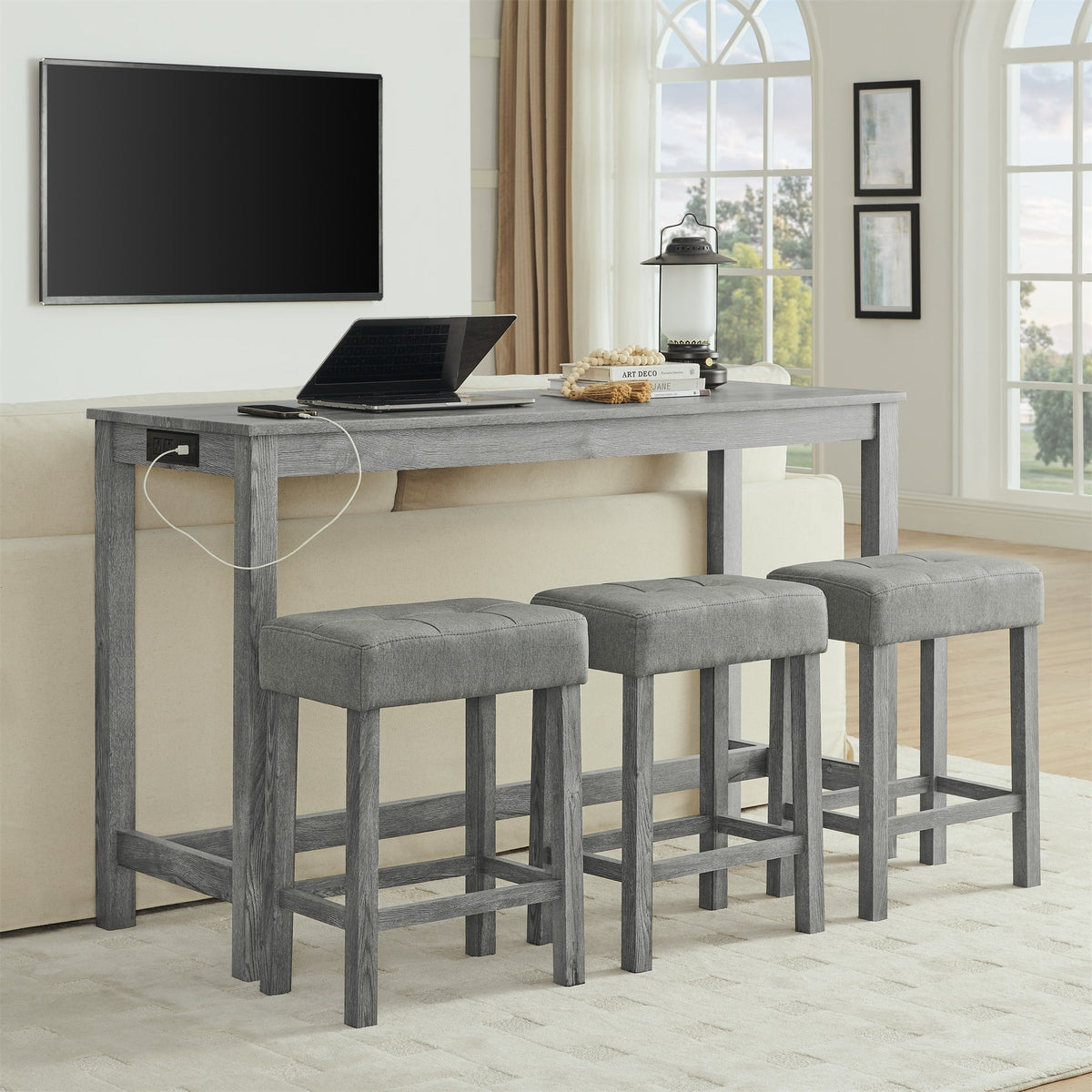 59 Inch Bar Table, Dining Table and Chair Set