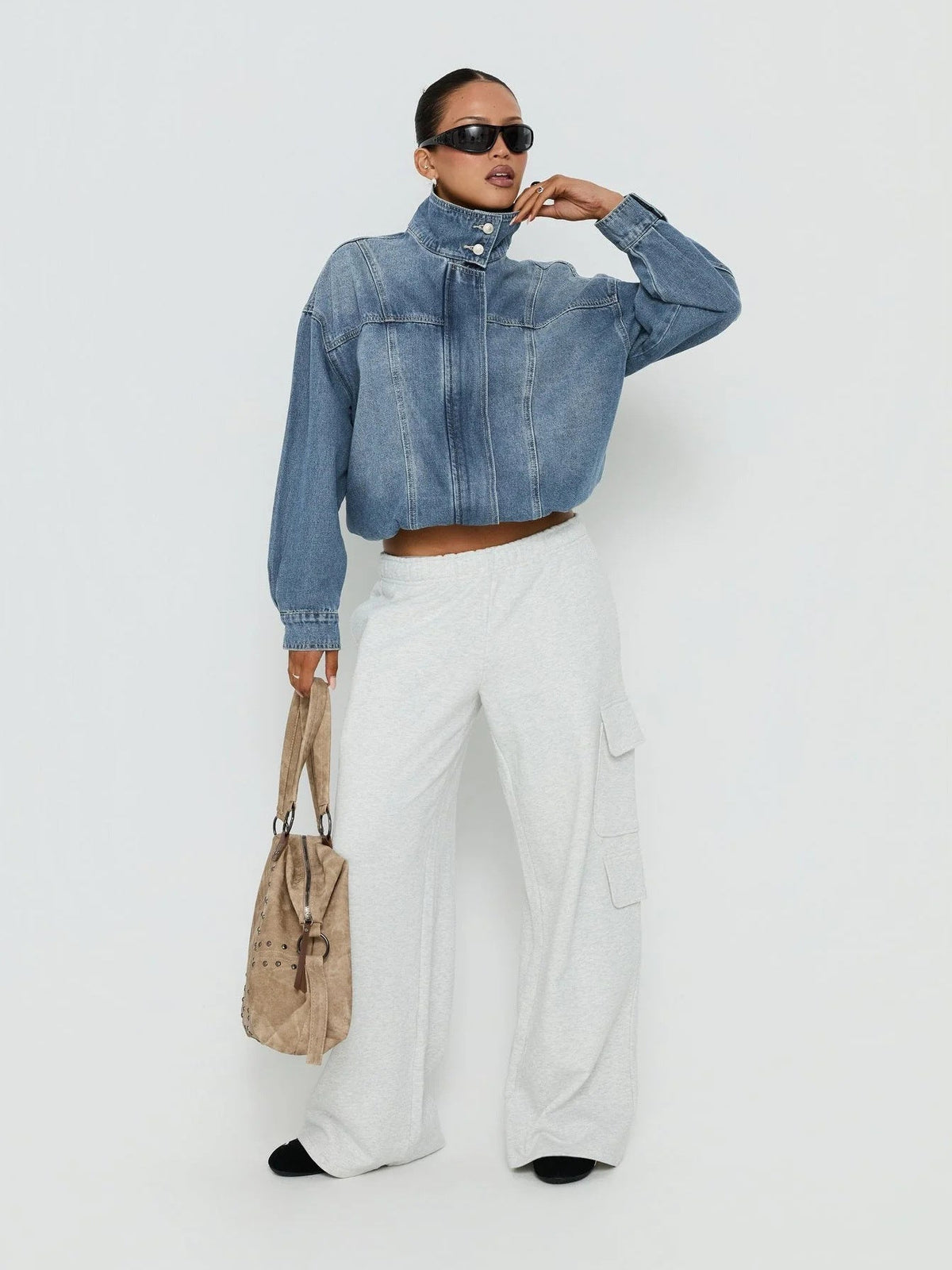 Loose Washed Denim Cross-BorderRetro Stand-Collar Jacket