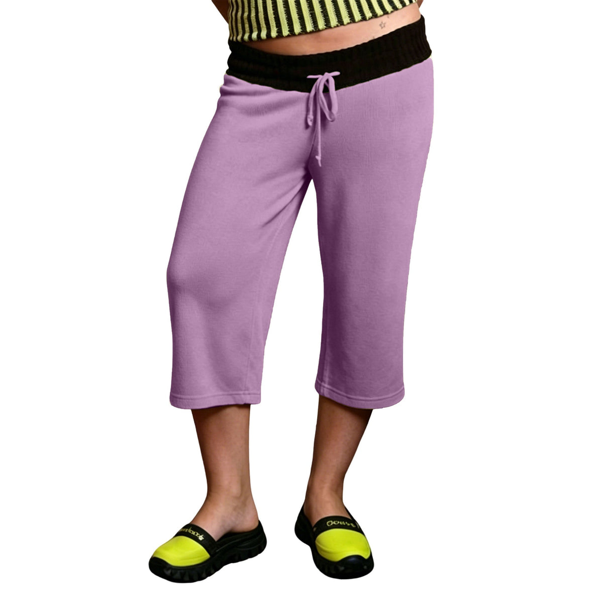 New Womens Summer Casual Pants With A Color-block Ribbed Waistband