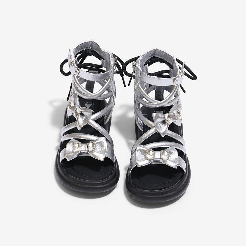 2026 Summer New Girls Roman Sandals, Bow Princess Style Soft Sole Non-slip Kids Roman Boots, Korean Fashion