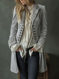 Womens Long-sleeve Solid-color Patchwork Lace Gold-velvet Coat