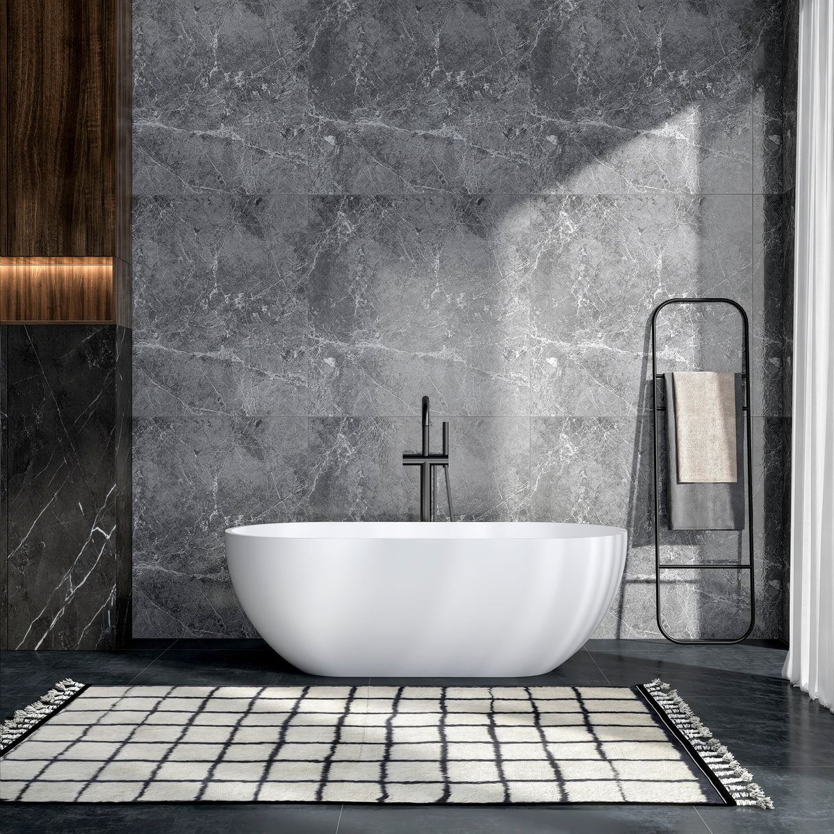 63 Inch Artificial Stone Solid Surface Oval Shape Freestanding Bathtub