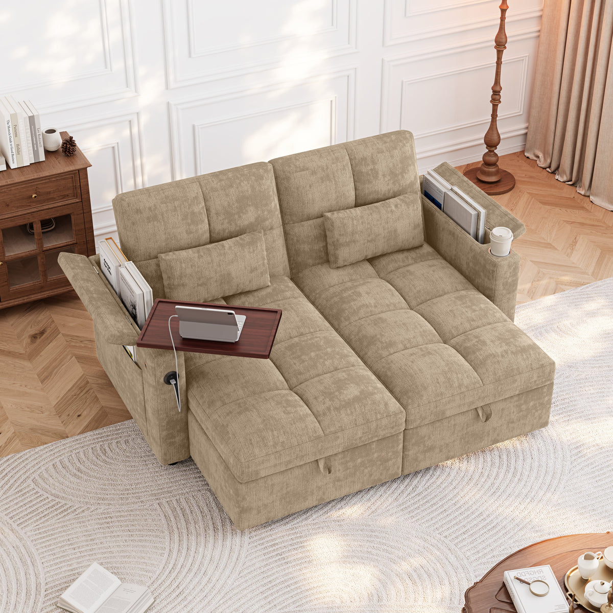 66.33" Modular Sleeper Sofa with Double Storage Chaise
