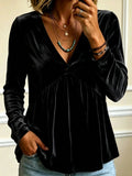 2026 New Arrival Women Solid Color V Neck Long Sleeve Knit Top Casual Loose Fashion Blouse For European & American Market