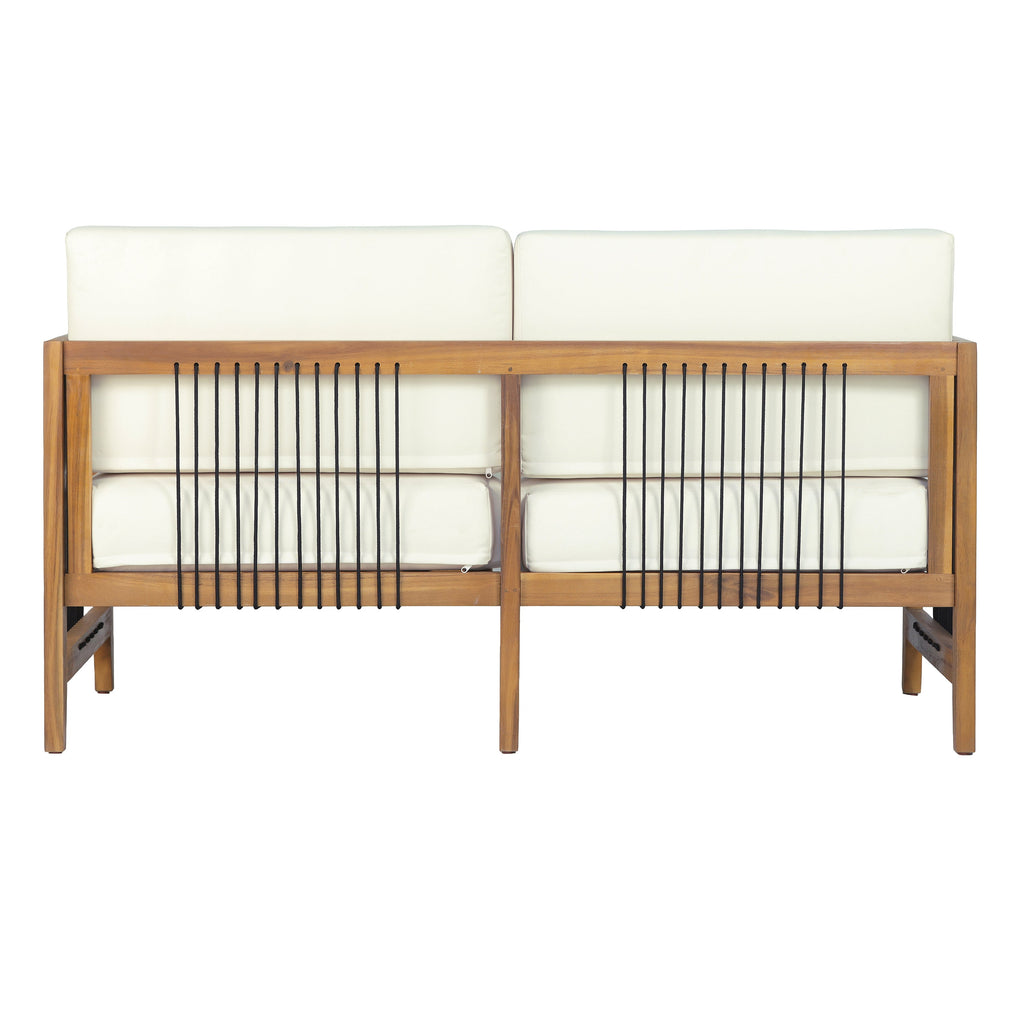 Acacia Wood Outdoor Loveseat with Handwoven Rope