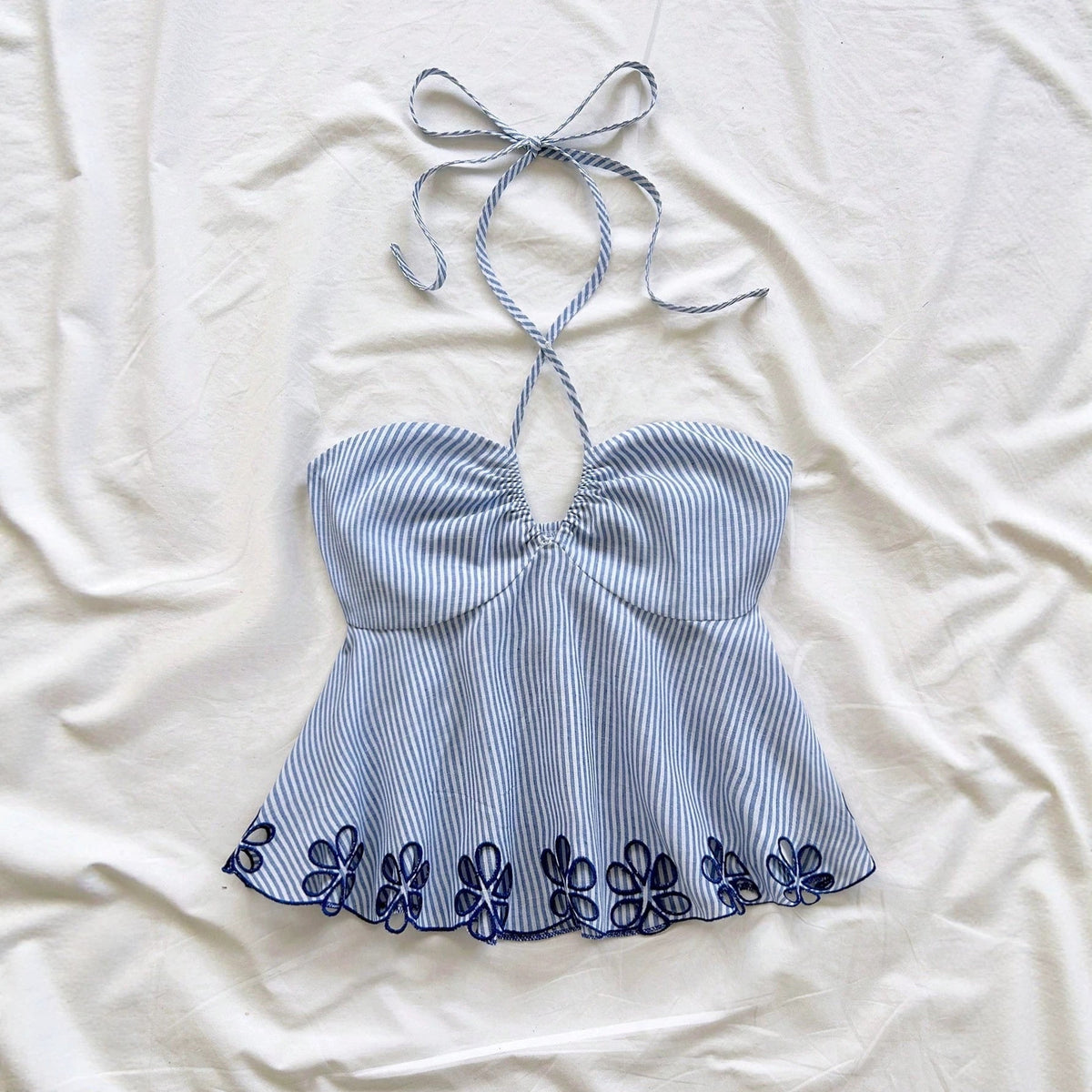 One-shoulder Strap Backless Striped Tie-top