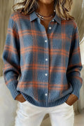 European And American Cross-Border Amazon Independent Station Women's Casual Loose Autumn And Winter Plaid Long-Sleeved Lapel Shirt Sweater Cardigan