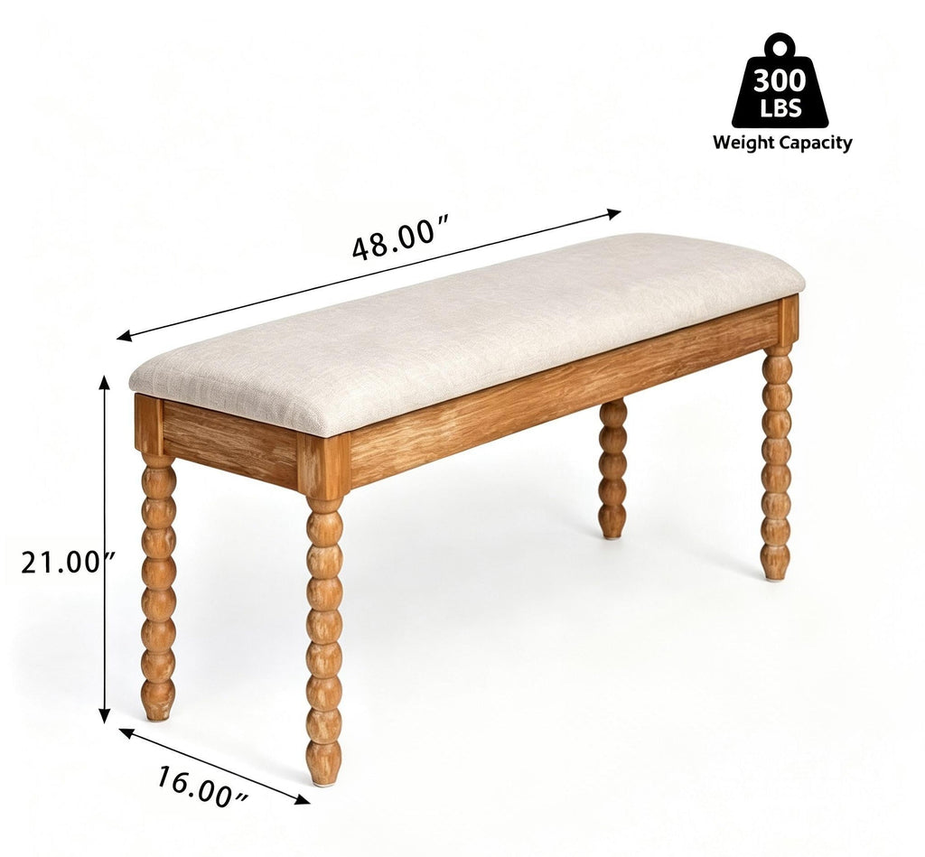 Farmhouse Wooden Storage Bench with Soft Cushion – Turned Spindle Legs