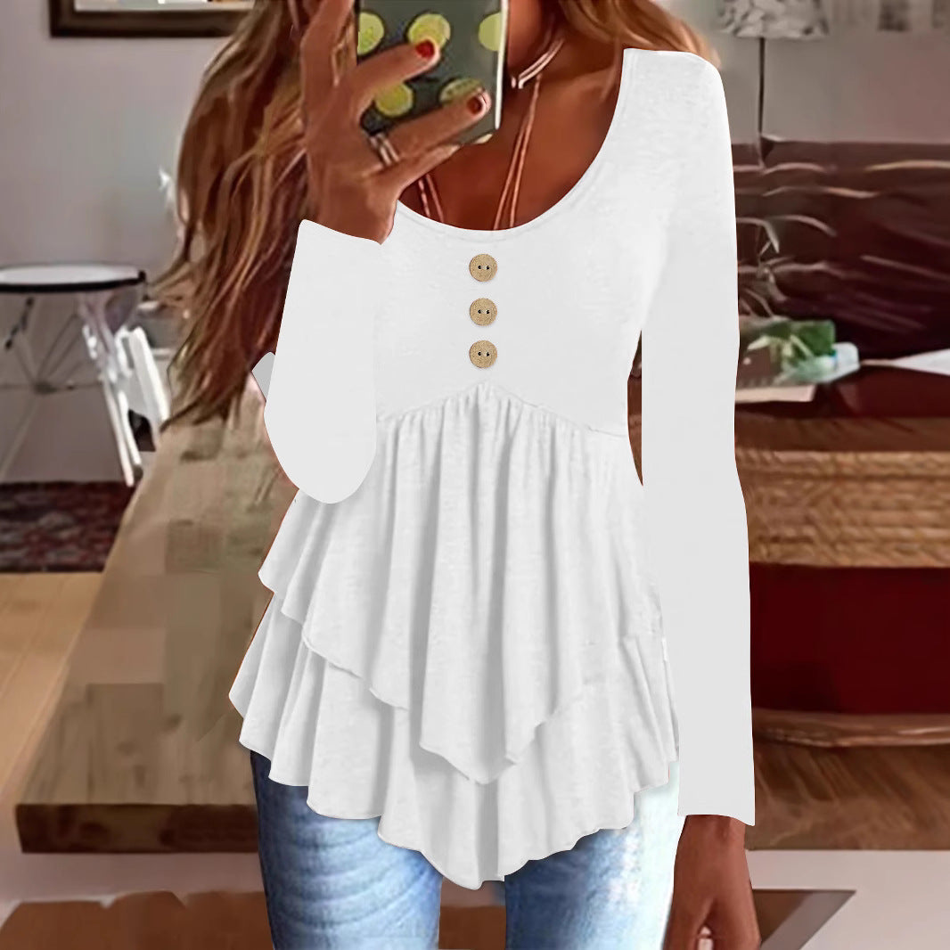 Women's Fashion Three-button Casual Long-sleeved Top