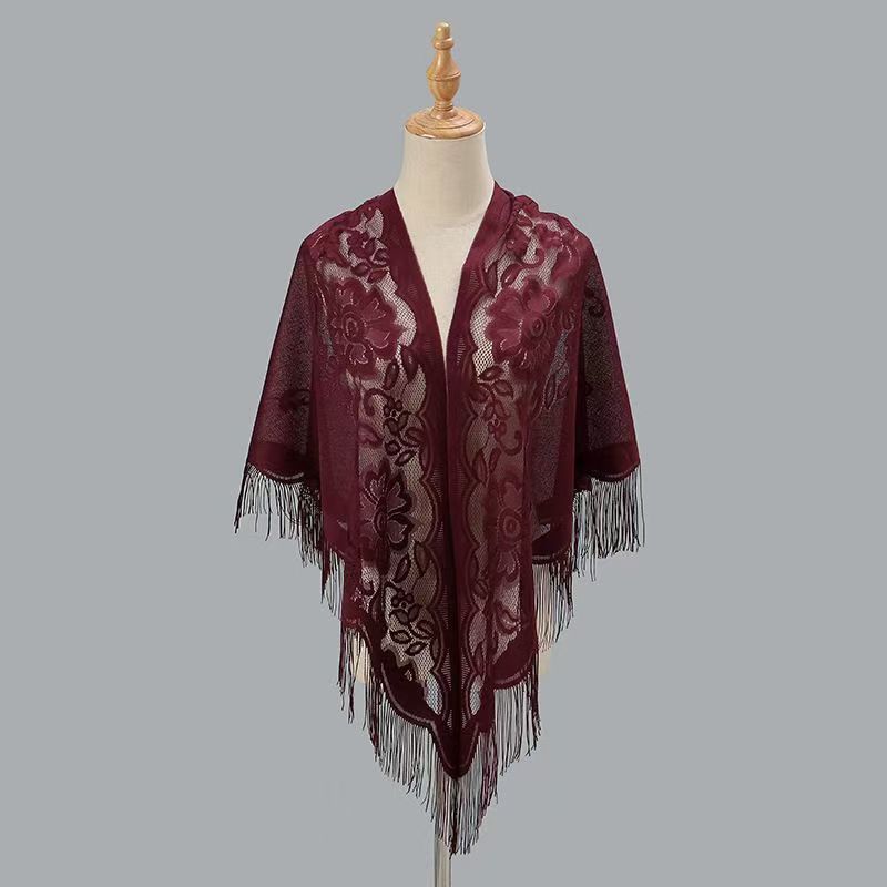 Womens Breathable Lace Triangle Shawl With Floral Design
