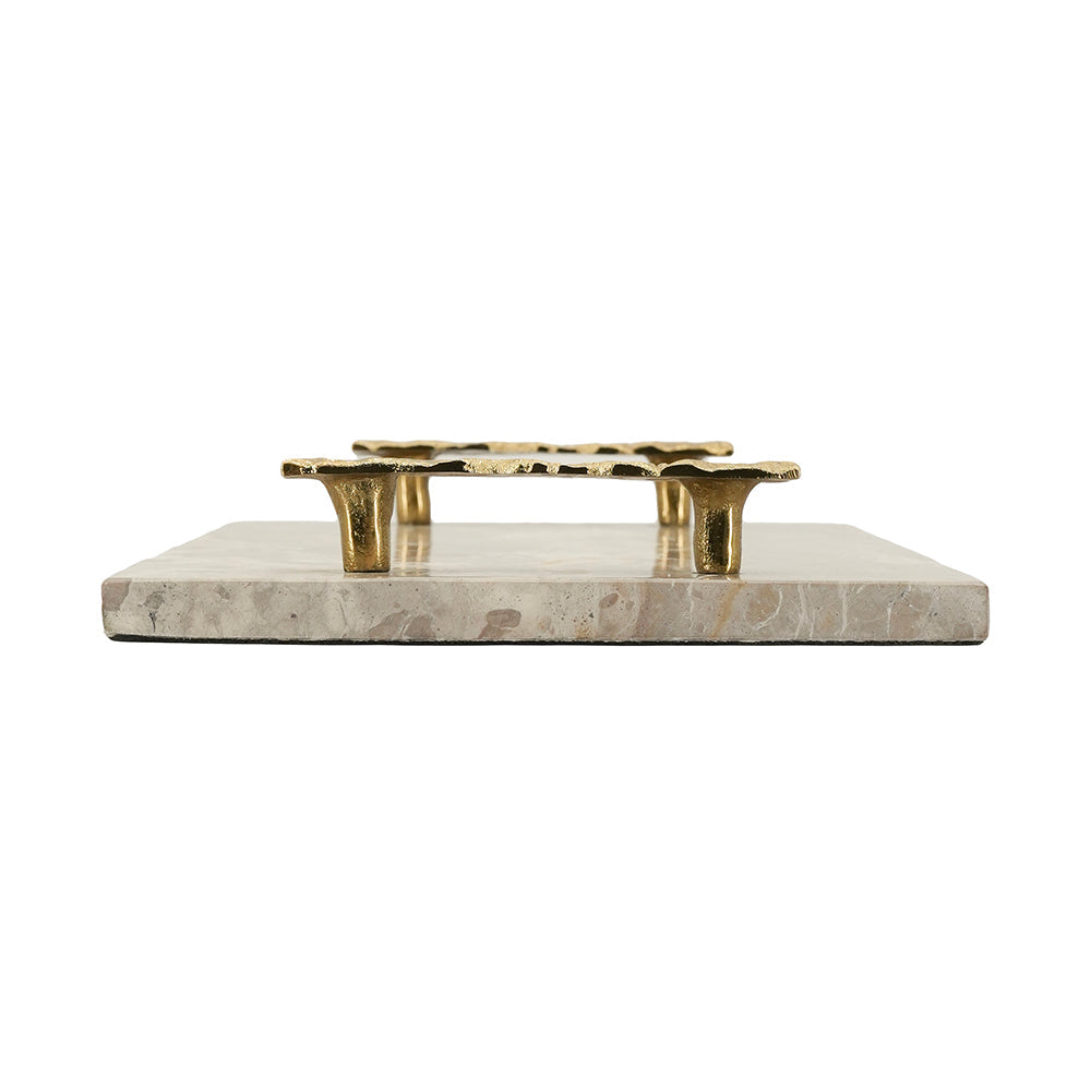 17.7" Marble Tray with Gold Handles