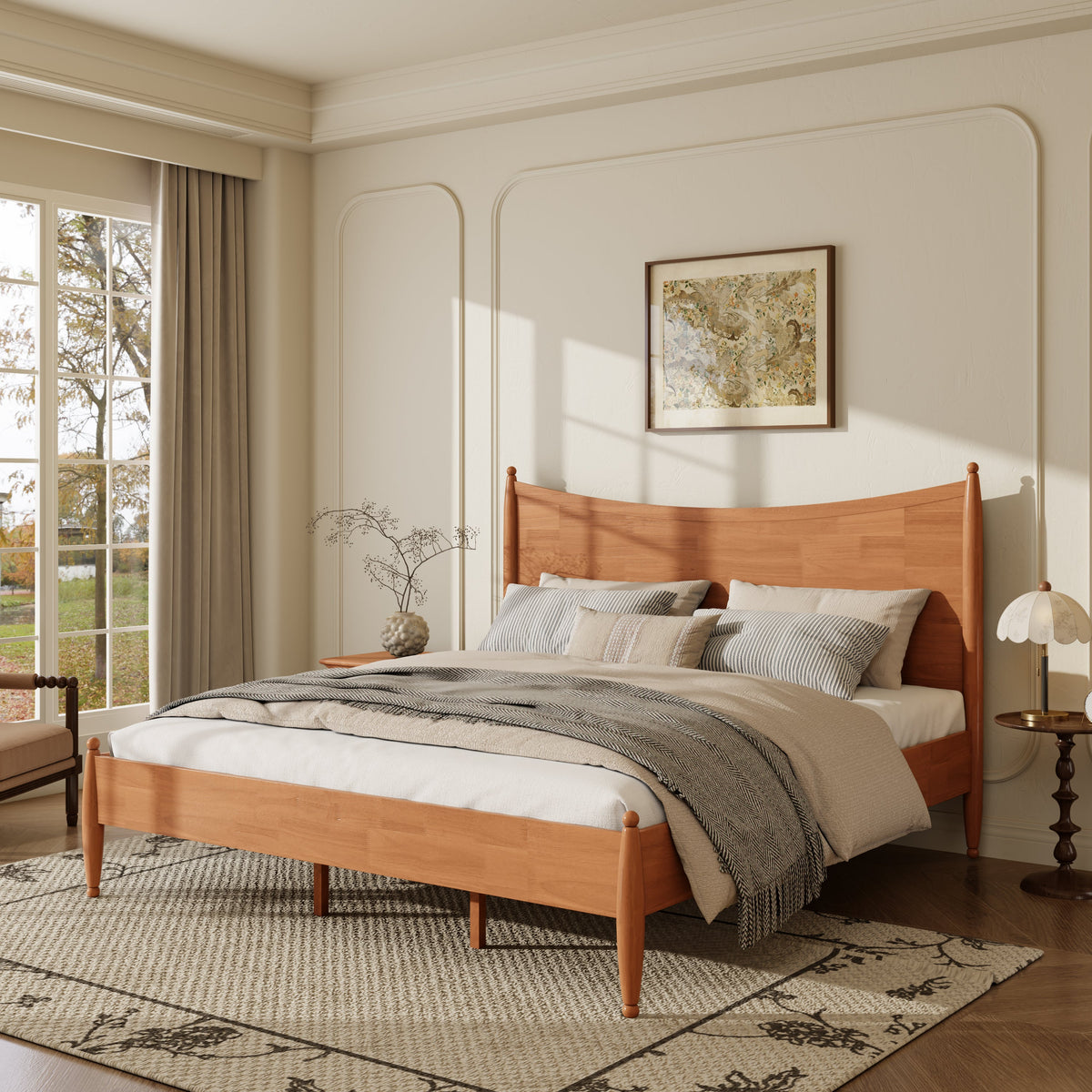 Classic Transitional King Size Solid Wood Platform Bed Frame