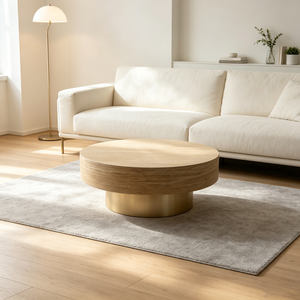 31.88 Inch Round Travertine Coffee Table