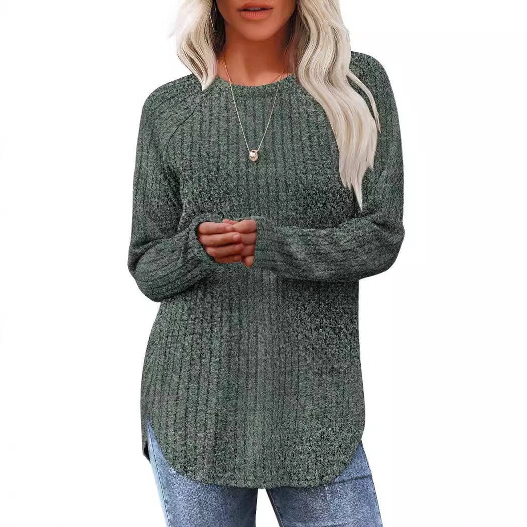 2026 European And American Women's Autumn New Loose Round Neck Base Shirt Long Sleeved Shirt