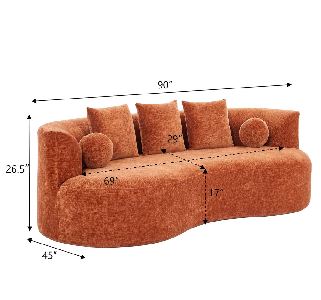 90-Inch Curved Modern Chenille Sofa