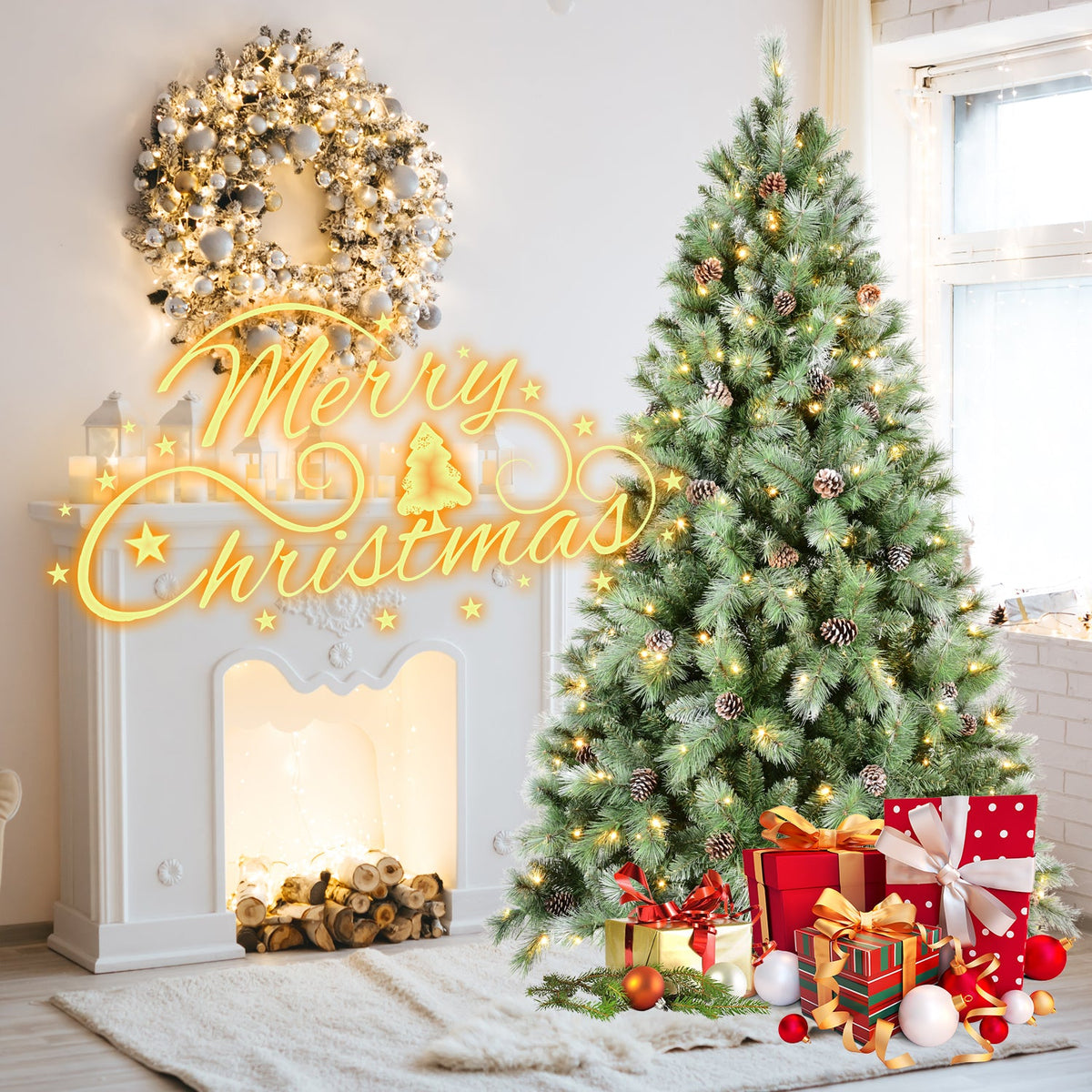 7FT Christmas Tree with 400 Warm Lights