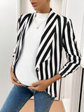Womens Lapel-striped Single-button Cardigan Blazer