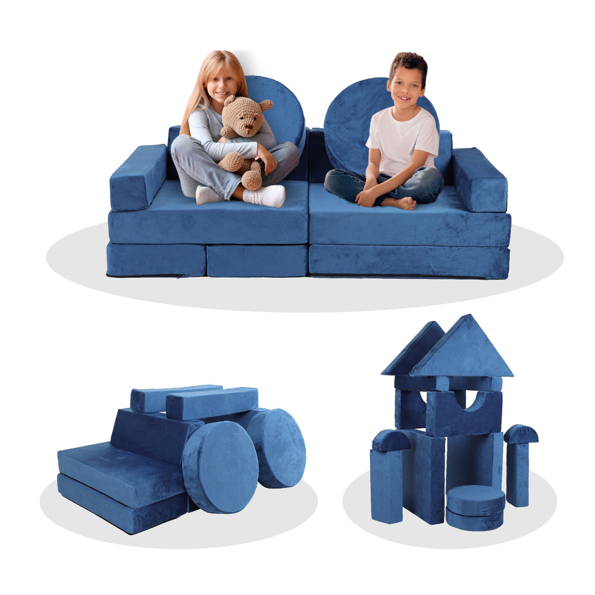 14-Piece Kids Modular Play Couch in Blue