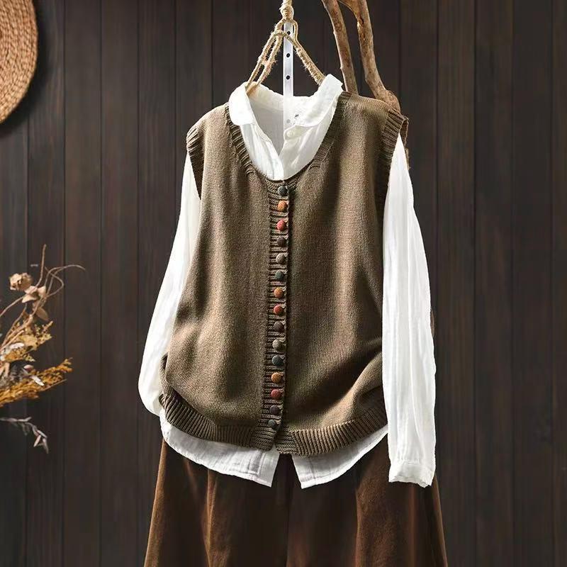 Colored Button Cotton Thread Knitted Vest