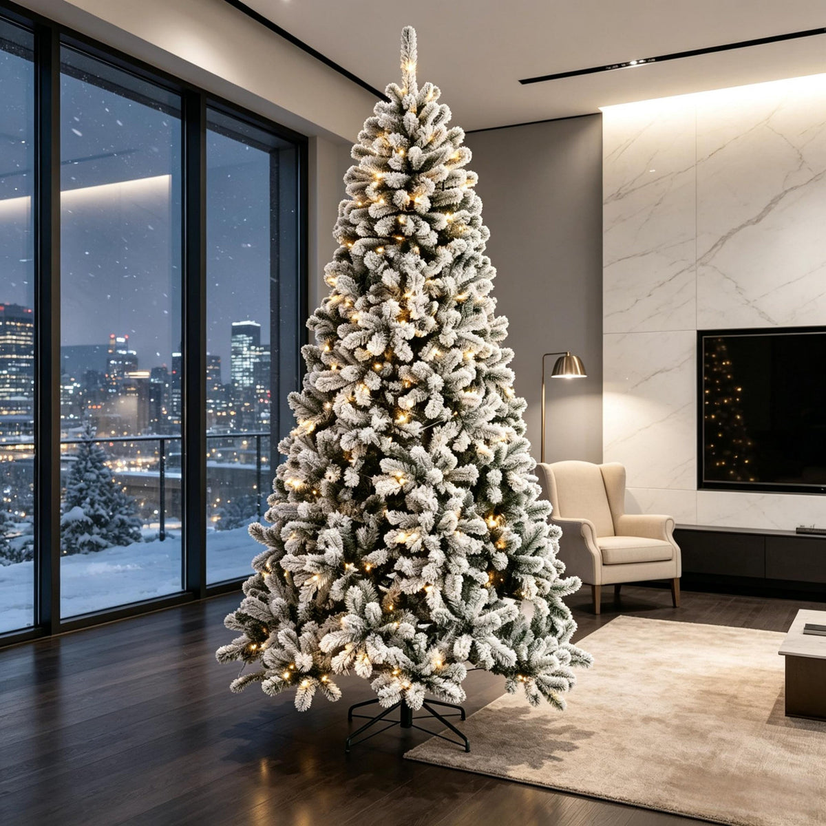 7.5 ft Pre-Lit Flocked Fraser Fir Artificial Christmas Tree