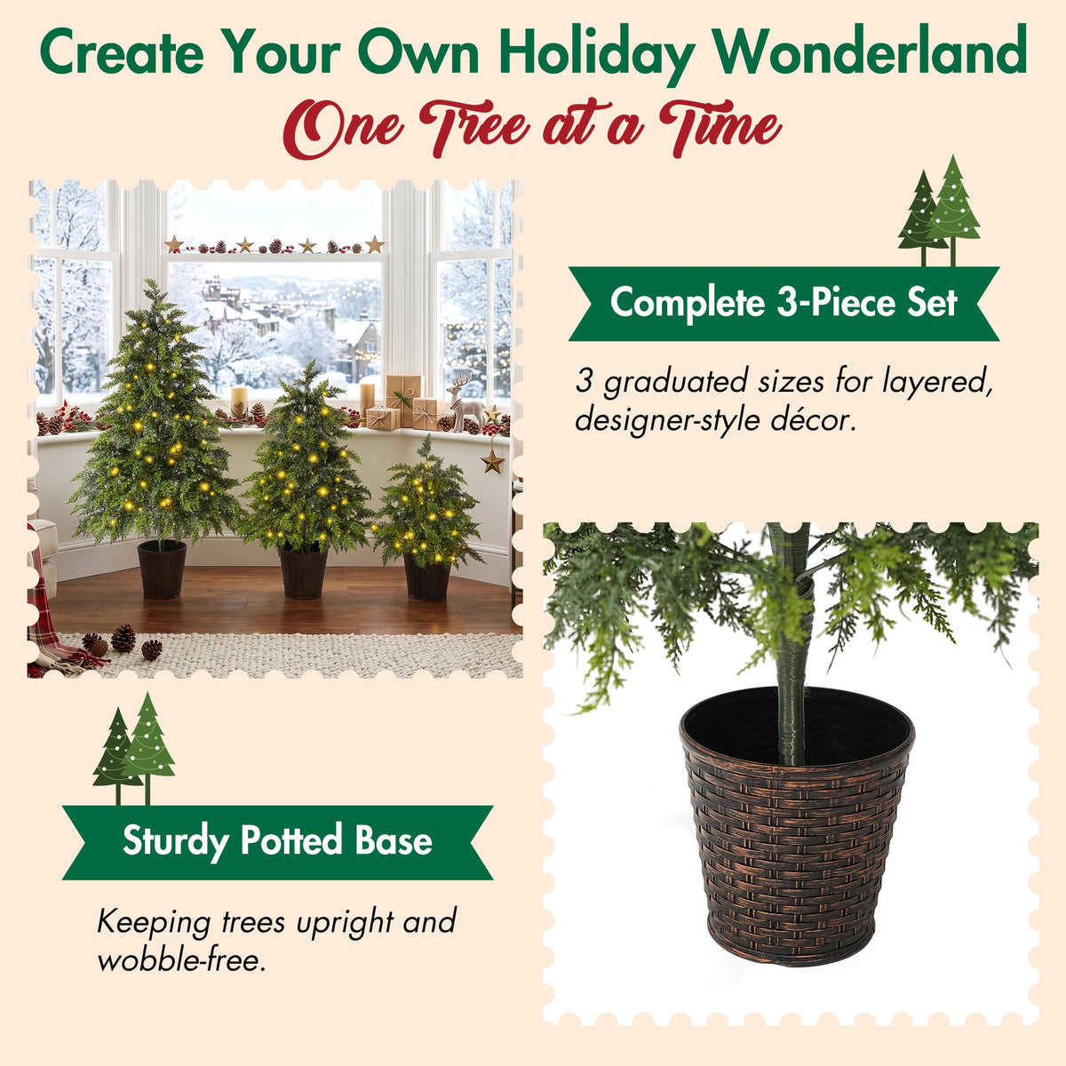 3-Piece Pre-Lit Christmas Tree Set