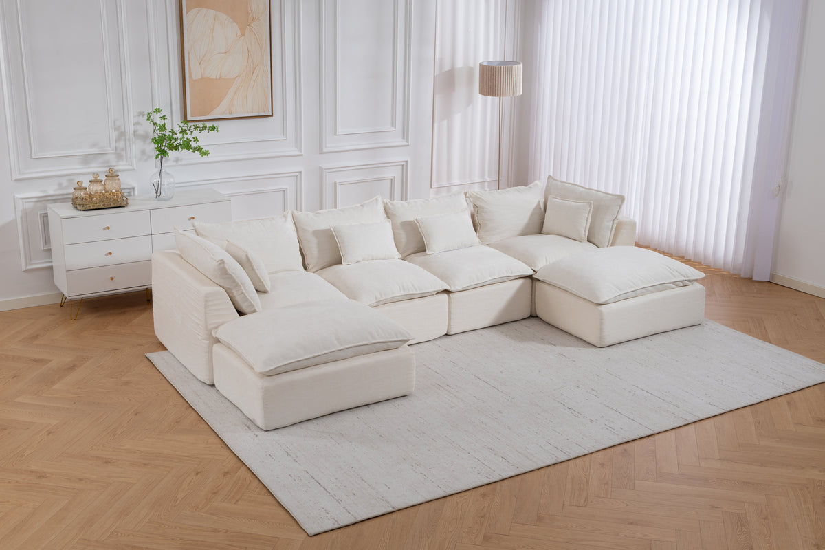 129.8" Width Cloud Couch Oversized Modular Sectional Sofa