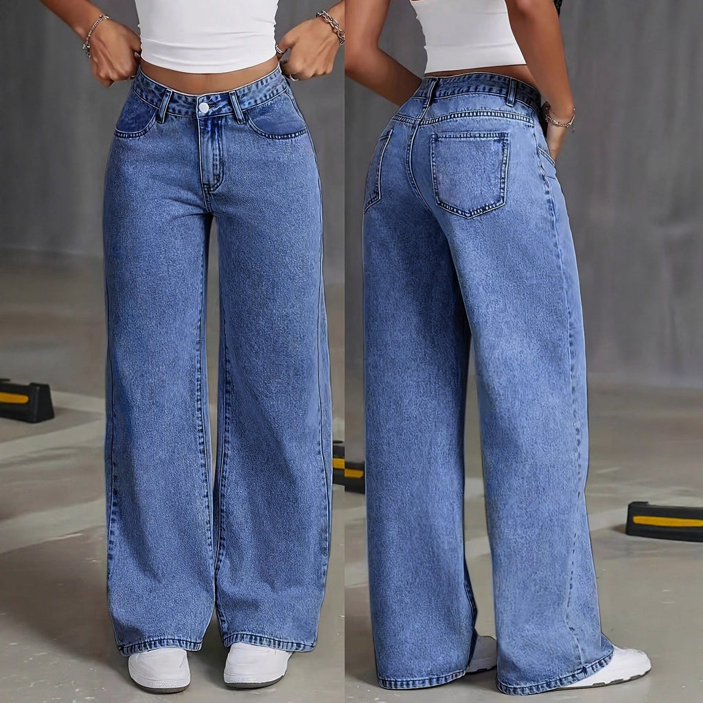 Draped Floor-length Black Straight-leg Jeans