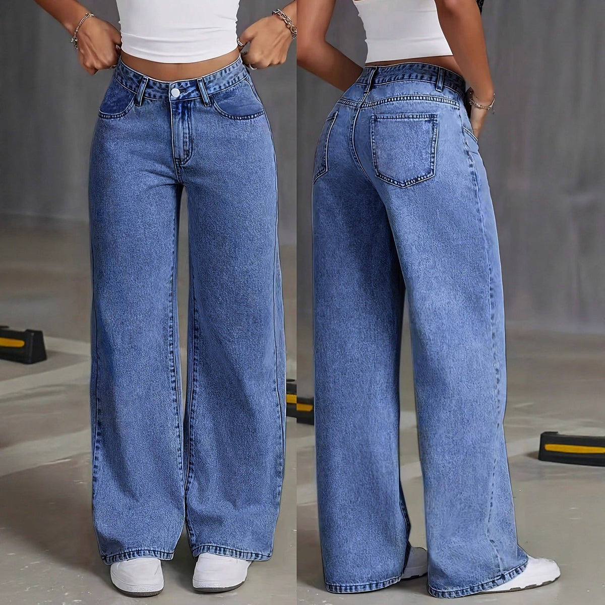Draped Floor-length Black Straight-leg Jeans