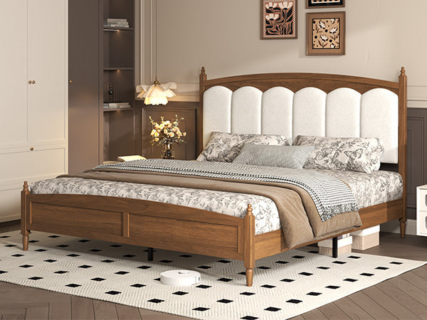 King Size Platform Bed Frame with Upholstered Headboard