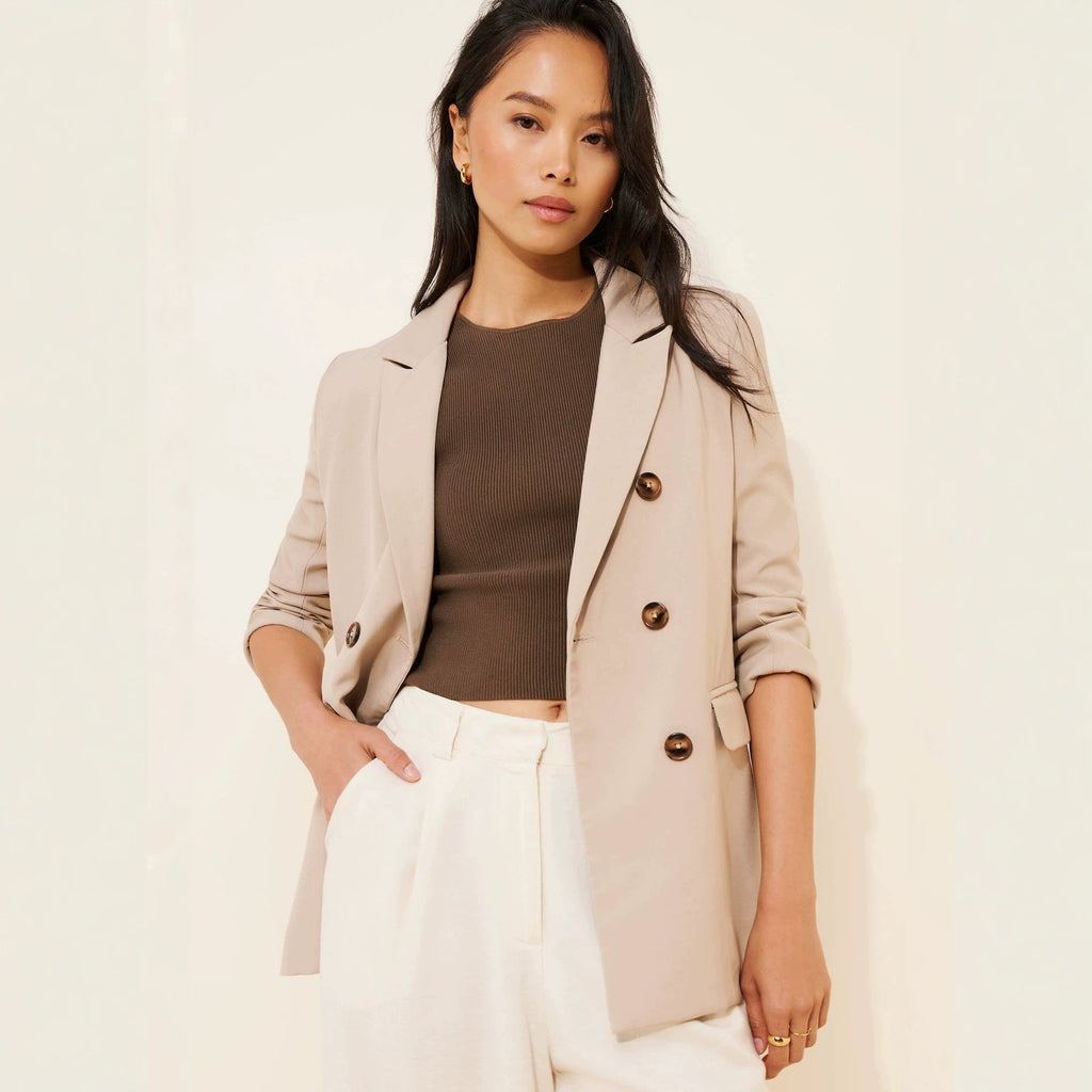 Double-breasted Drapey Blazer Womens Suit Jacket