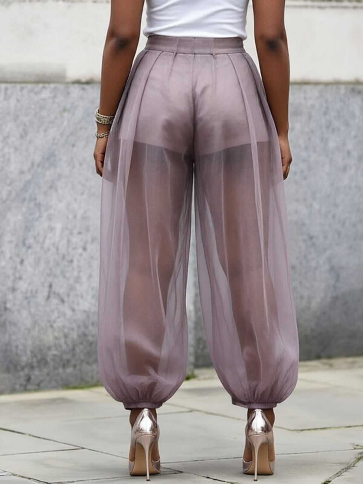 2026 European And American Cross-Border Summer New Style Semi-Transparent Mesh Solid Color Patchwork Loose Semi-Transparent Lantern Pants