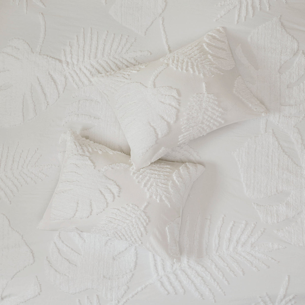 Full/Queen 3 Piece Tufted Cotton Chenille Palm Duvet Cover Set