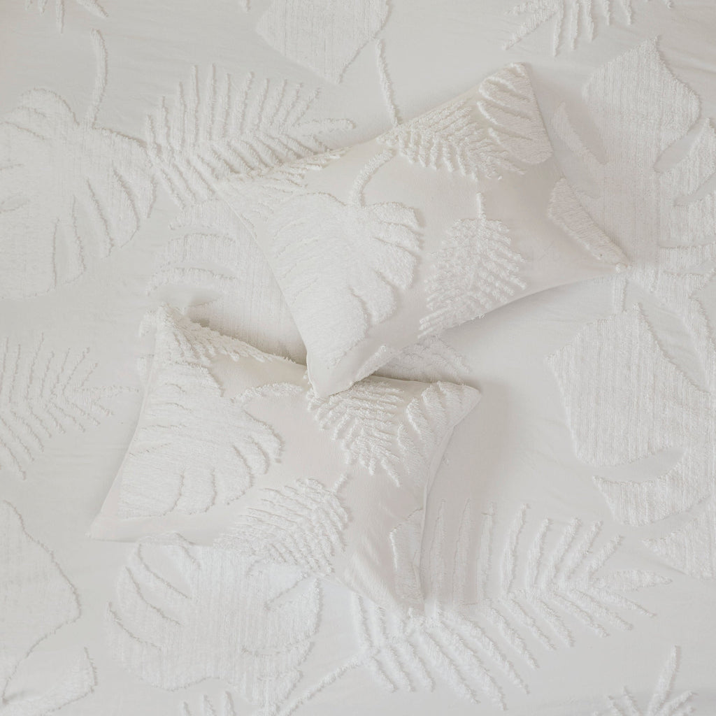 King/Cal King 3 Piece Tufted Cotton Chenille Damask Duvet Cover Set