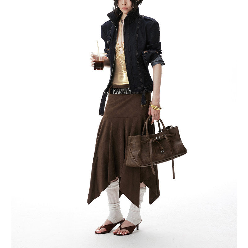 High-neck Waist-cinched Short Jacket For Women