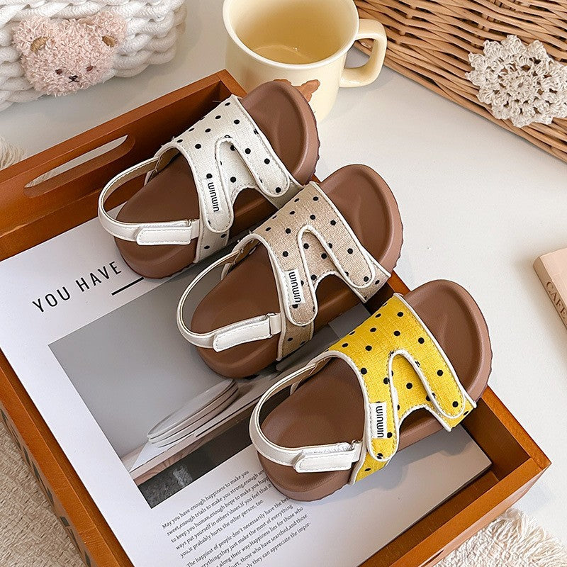 2026 Summer New Kids Sandals, Soft Light Sole Girls Shoes, Fashion Polka Dot Hook & Loop Beach Shoes For Little Middle Big Kids