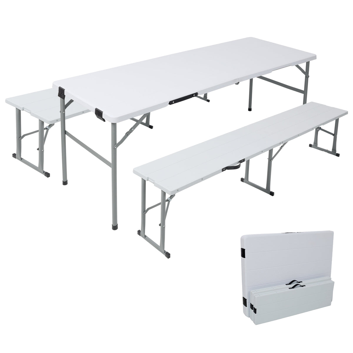 70 Inch Portable Folding Picnic Table Set with 2 Benches