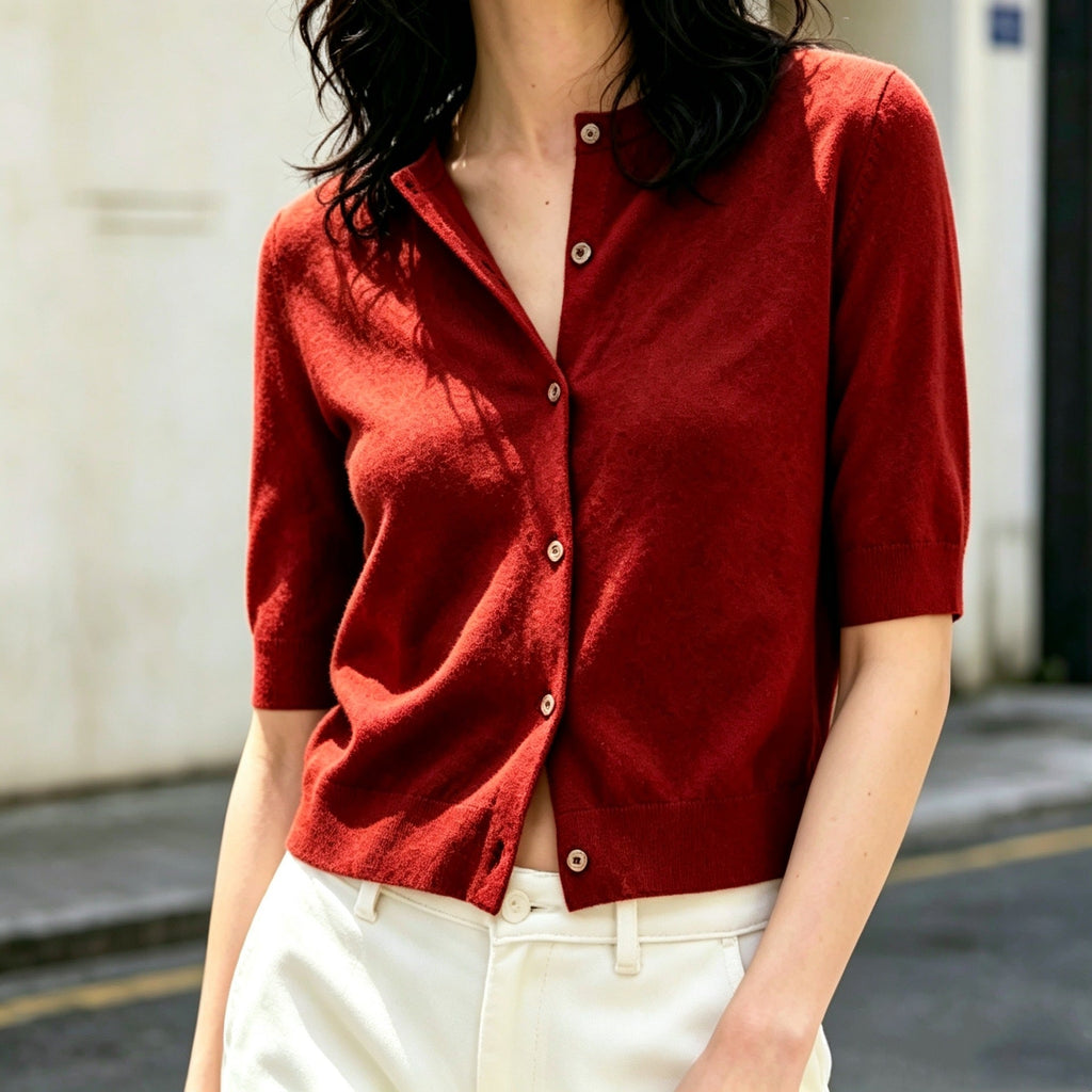 2026 Fall Wool Knit Long Sleeve Solid Color Women's Cardigan OZON Amazon Simple Commute Single Button Blouse