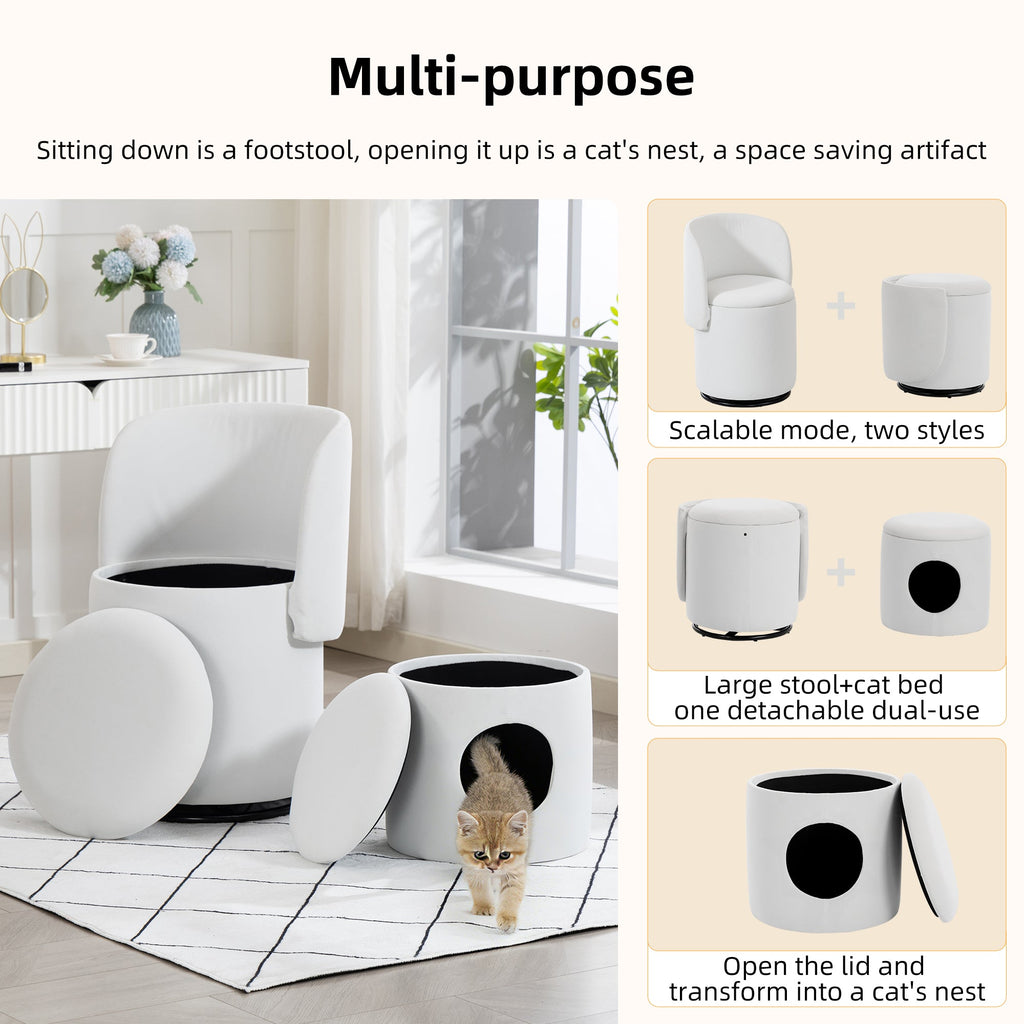 Stylish Upholstered Barrel Chair: 360° Swivel Vanity Stool