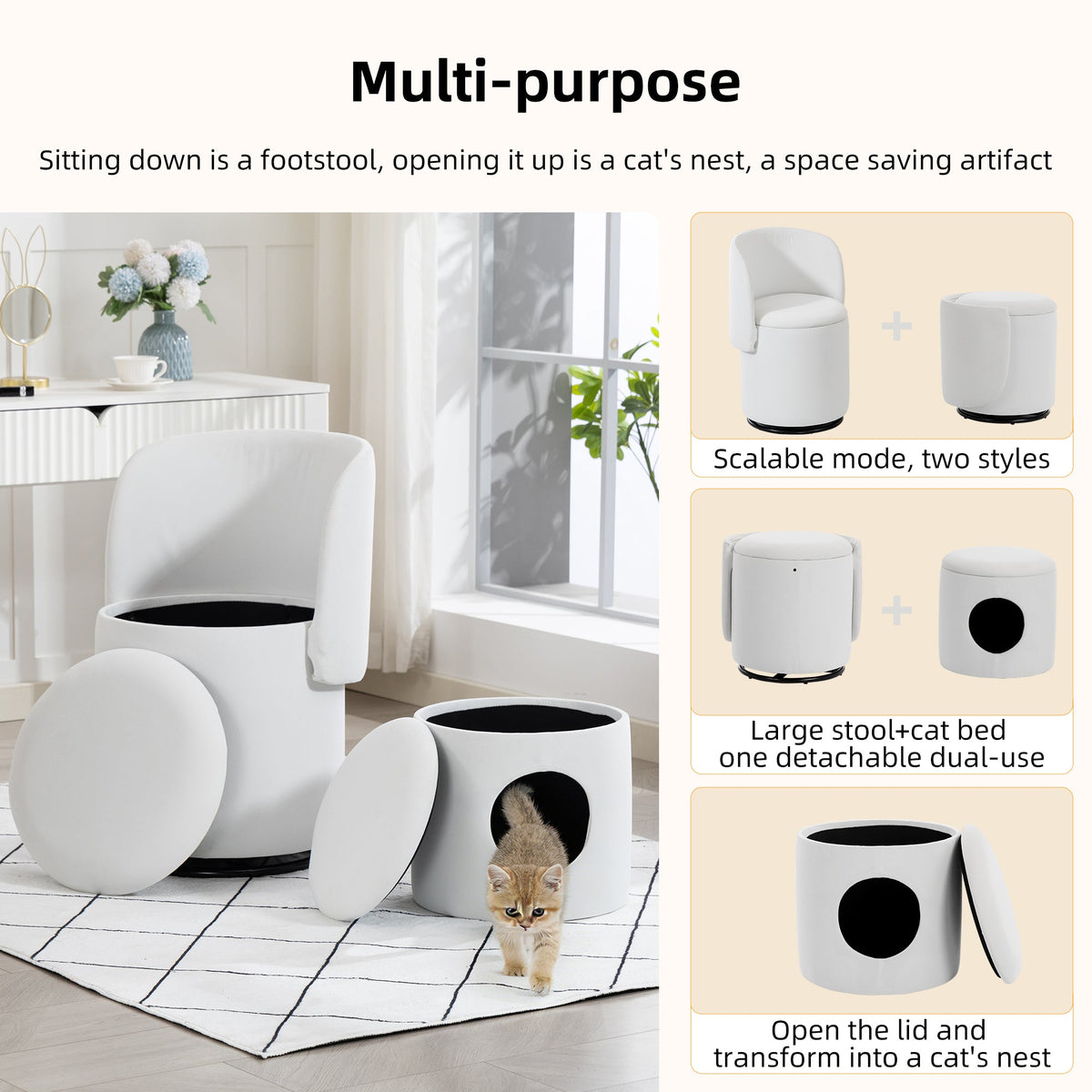 Stylish Upholstered Barrel Chair: 360° Swivel Vanity Stool