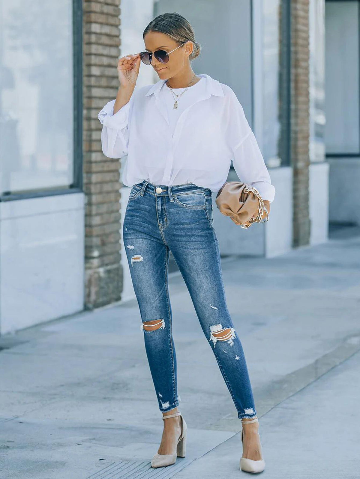 Plus-size Skinny Denim Jeans Stretchy With Distressed Holes From TEMU And Shein