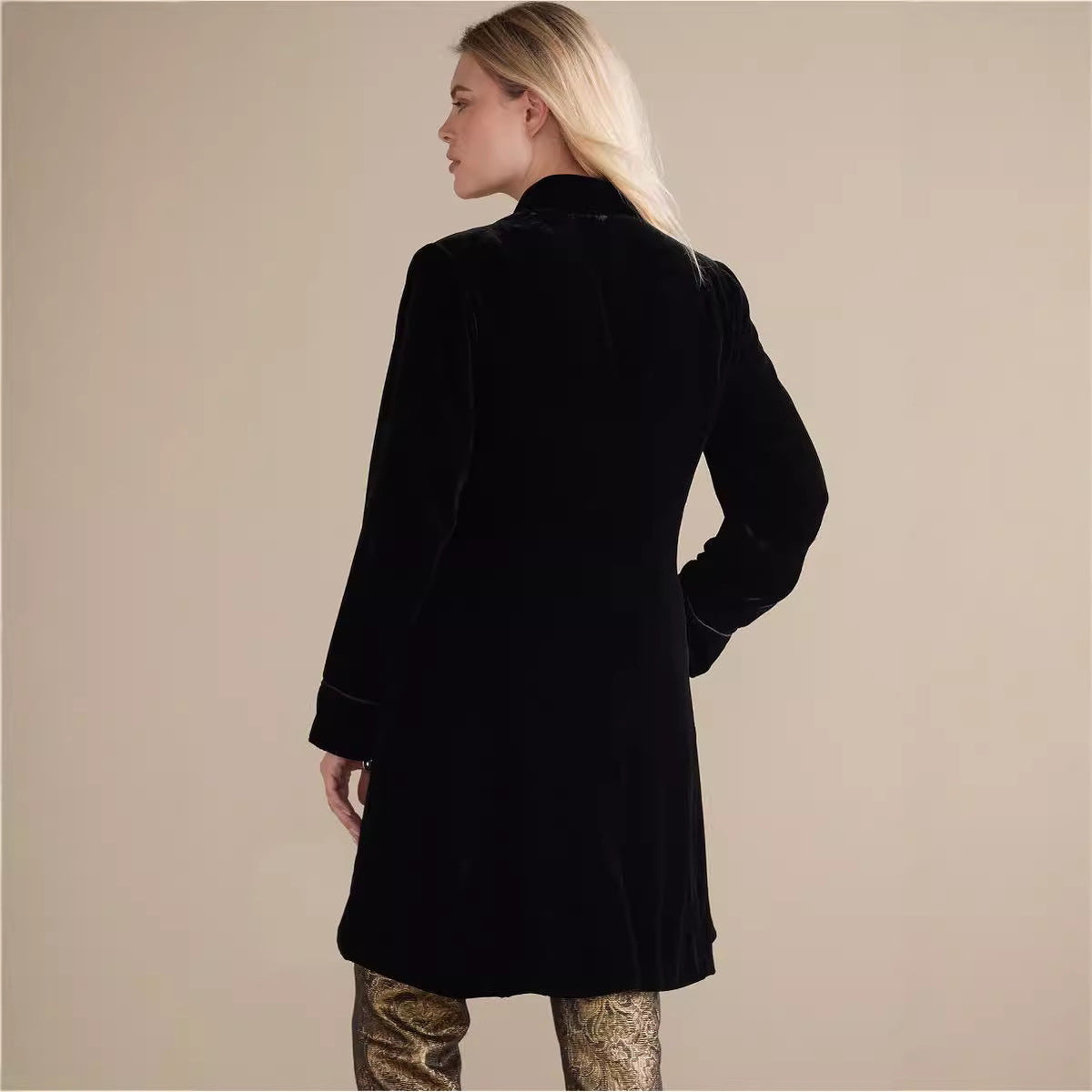 Solid-color Street-style Velvet Long Blazer